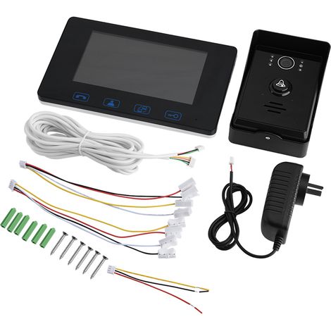 Sonnette filaire vidéo 7 pouces HD 1,3 Mpx 150° avec moniteur écran mécanique, prise AU, Noir (1/5)
