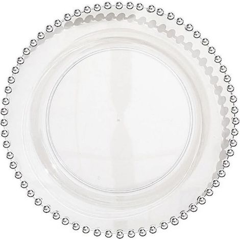 10 Assiettes à salade, plastique transparent argenté, bord perlé, jetables, pour fêtes et repas (1/5)