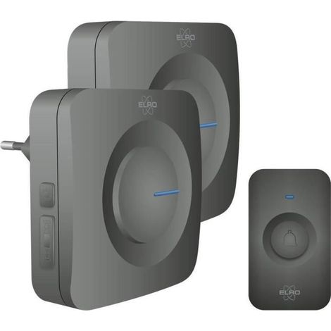 ELRO DB3000 Sonnette de porte sans fil - 1x récepteur à piles + 1x Plug-in - 64 Mélodies - Distance sans fil : 300m - Noir (1/4)