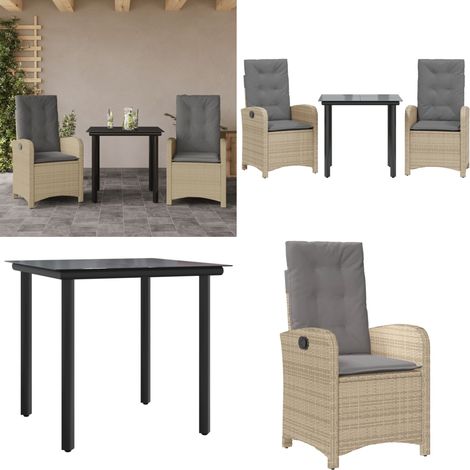 Ensemble à manger de jardin et coussins 3 pcs mélange beige - Chaise de jardin - Table de jardin (1/5)