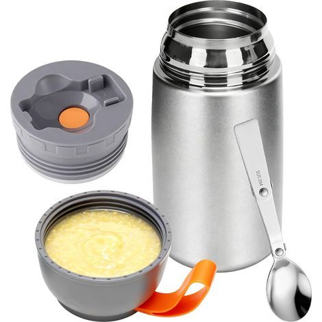 Insulated food container - 650 ml - Stainless steel - With spoon - Leak-proof - For children and adults - Keeps food hot for 12 hours - Silver (1/5)