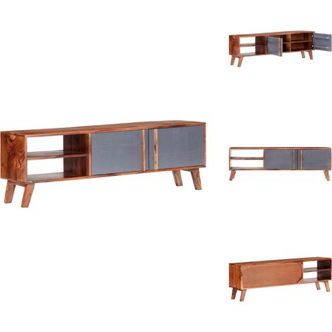 Meuble TV gris 140x30x45 cm bois solide - Meubles Tv - Meuble Tv - Support Tv - Rangement Tv - Meuble Bois (1/5)