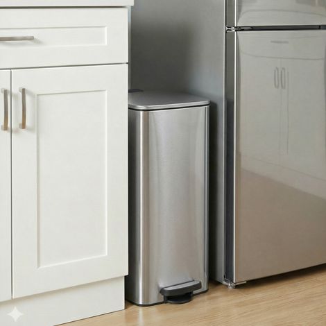 Poubelle de cuisine, 30 litres, poubelle à pédale, en acier, avec seau intérieur, fermeture douce, argent (1/5)