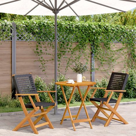 Ensemble de bistro 3 pcs-Salon de jardin bistro noir résine tressée et bois massif 481924 (1/5)
