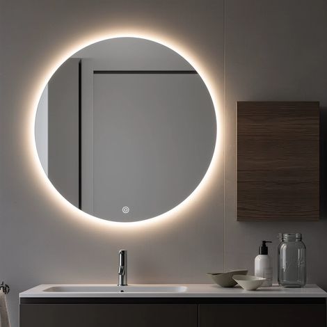 Miroir rond salle de bain 60 cm – LED dépoli – Fixation murale (1/5)