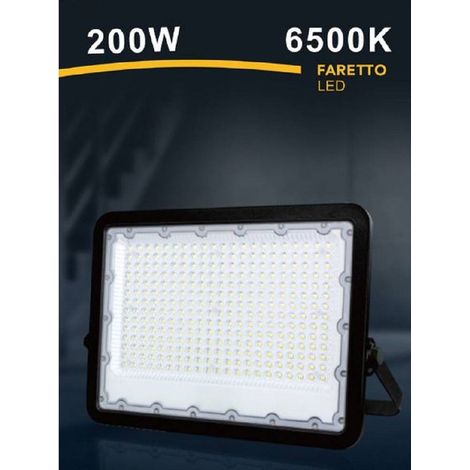 TRADE SHOP - Faro Led 200 W Ultra Slim Esterno Nero Ip65 Luce Fredda Naturale Calda Fs200w-n - -Bianco Freddo -