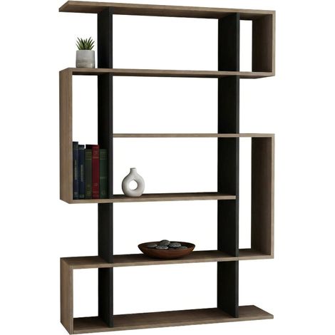 Dmora - Bücherregal Adhara, Büroregal, Mobiler Buchhalter, Bücherbrett, 110x26h161 cm, Eiche und Anthrazit, mit verstärkter Verpackung