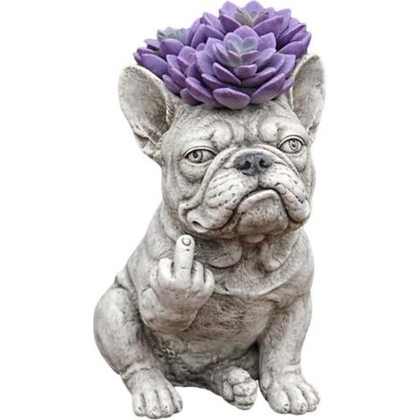 (B) Pot de fleurs bouledogue en résine - pour bureau - avec un adorable (1/5)