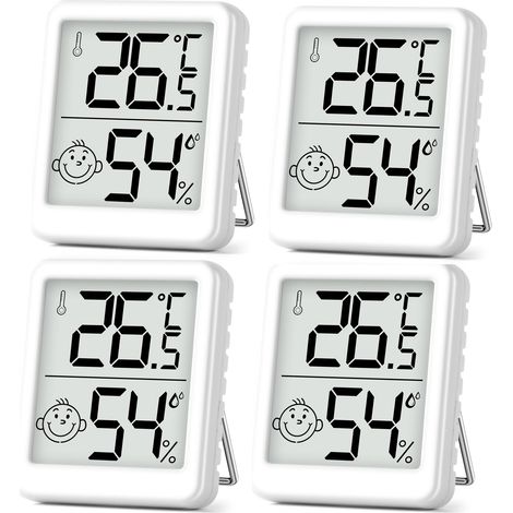 4 pièces Mini LCD Thermomètre Hygromètre Interieur Termometre Maison Convient pour Les Chambres D'enfants,Les Chambres de Personnes âgées etc Blanc