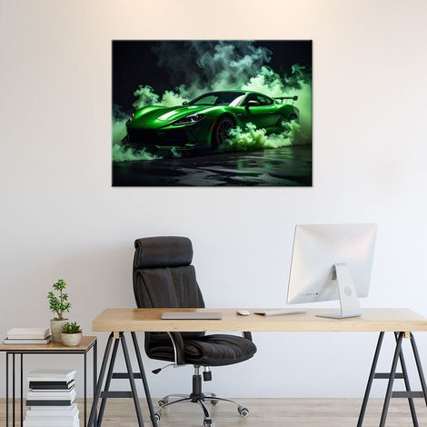Wandbild Grüner Sportwagen im Nebel 60x40 (1/4)