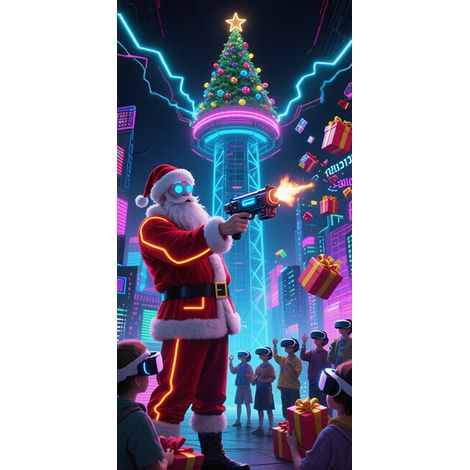 Rideau de porte de Noël 2026, bannière extérieure avec fond photo Père Noël et chien, tissu à suspendre - 90 x 180 cm (œillets + ruban) - 5