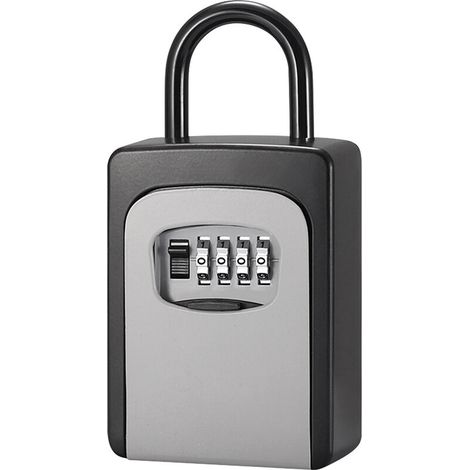 Coffre-fort à clés avec cache anti-poussière pas besoin d'installer un mot de passe à combinaison à 4 chiffres , Gris (1/5)