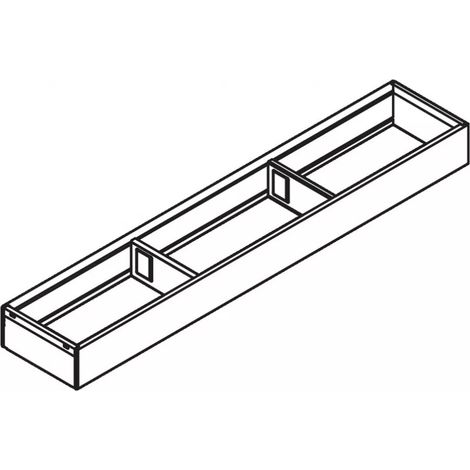Accessoires AMBIA-LINE design acier hauteurs M et K - BLUM - Cadre tiroir étroit - haut. 50 x larg. 100 mm - livré avec 2 séparateurs - Longueur 600 mm. - Gris indium mat