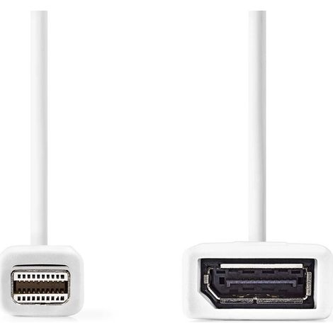 Nedis Mini Displayport-Kabel / DisplayPort 1.2 / Mini DisplayPort Stecker / DisplayPort Buchse / 21.6 Gbps / Vernickelt / 0.20 m / Rund / PVC / Weiss / Box