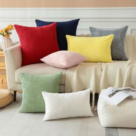 Housses de Coussins en Velours Côtelé Décoratif Canapé Taie d'oreiller Doux Decoration 45x45cmLot de 2 Jaune (1/4)