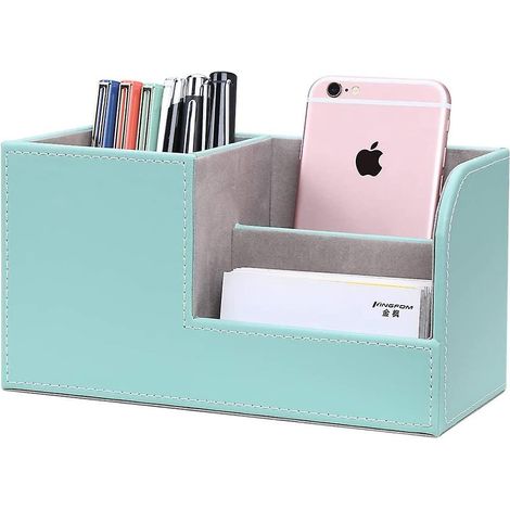 Organiseur de bureau en cuir PU, porte-stylo-crayon, porte-cartes de visite, porte-télécommande (S-Vert menthe) (1/3)
