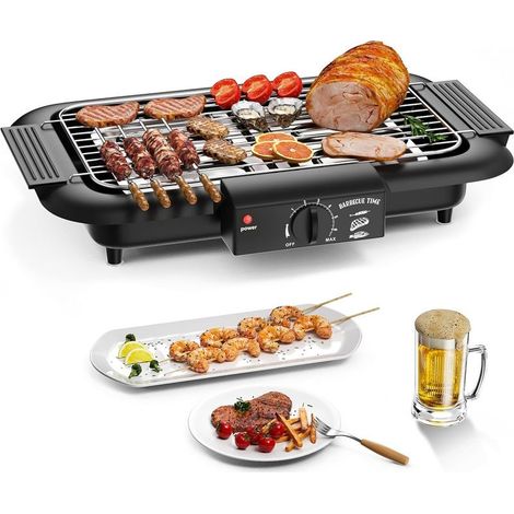 Barbecue électrique antiadhésif sans fumée intérieur et extérieur - double tube 2000 W - portable et amovible, haute puissance - noir élégant (1/5)