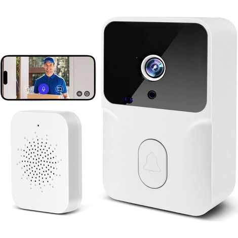 Timbre inalámbrico con cámara, audio bidireccional, visión nocturna, diseño en la nube, color blanco.