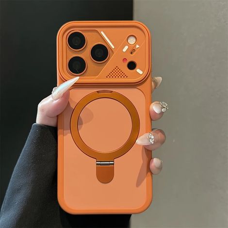 Coque magnétique MagSafe pour iPhone 15 Plus orange avec anneau de support en métal (1/5)