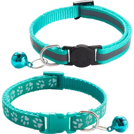 2 colliers pour chat, fermoir de sécurité rond, réfléchissant, ajustable 18–31 cm, avec plaque nominative en acier inoxydable et clochette amovible (1/5)