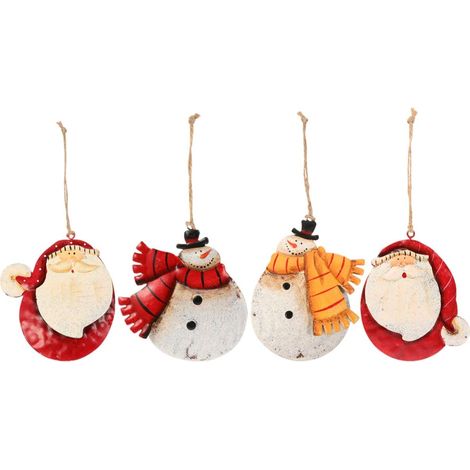 Ornement De Sapin De Noël En Métal - Figurine Bonhomme De Neige Et Père Noël En Tôle - Lot De 4 Pièces (1/5)
