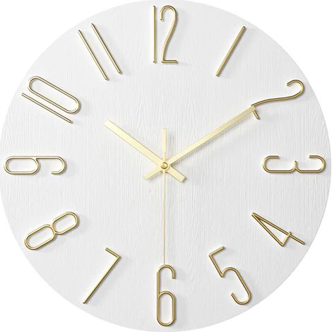 Horloge murale silencieuse 30 cm, sans tic-tac, à quartz, dorée et blanche, décorative, fonctionne sur pile