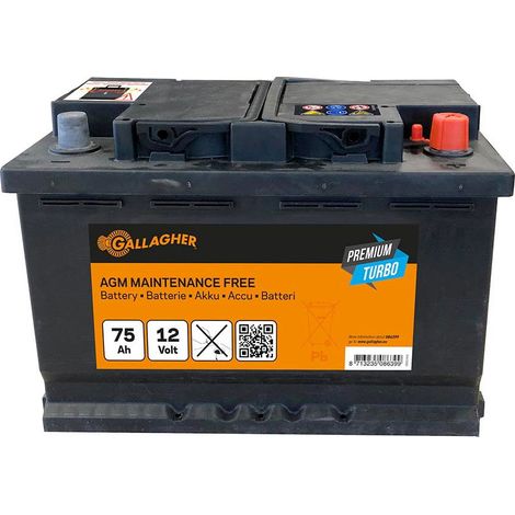 Batteria Gallagher Premium Turbo AGM 12V/75Ah per elettrificatori e recinti elettrici