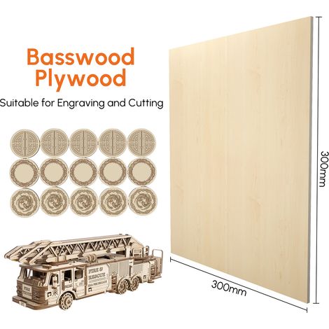 Ortviai Plaques en contreplaqué en bois de tilleul 30 x 30 cm, épaisseur 3 mm, lot de 10 pièces pour gravure laser et bricolage