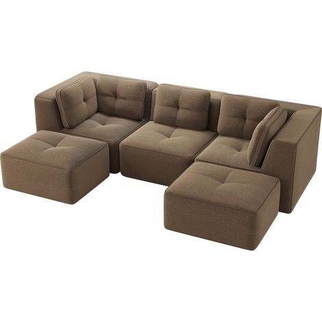 ELVMI Sofá de rincón modular de 3 plazas sin estructura con asiento profundo y reposabrazos anchos en pana marrón (1/5)
