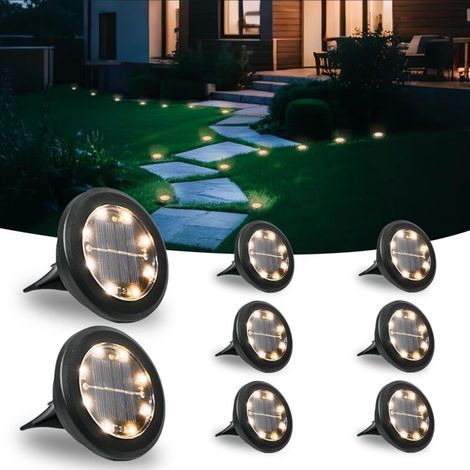 Lot de 8 Lampe Solaire Exterieur Au Sol, 8 LED Jardin Lumiere Solaire Extérieur, Lumière Solaire IP65 Étanche Longue Durée de Vie, Spot Solaire pour Chemins Pelouse Allée Terrasse, Blanc Chaud (1/5)