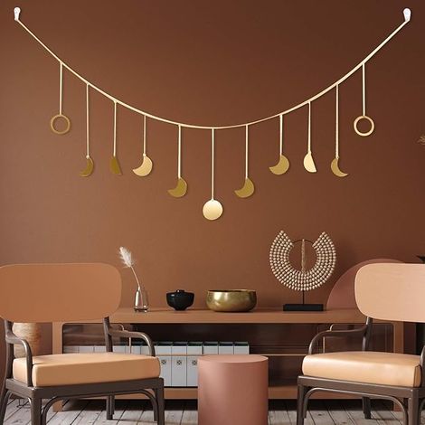 Guirlande de Phases de Lune Décoration Murale Phase de la Lune Guirlande de Phases de Lune Métal Doré Décoration Murale Bohème Chambre à Coucher Salon lit canapé 141 cm (1/5)