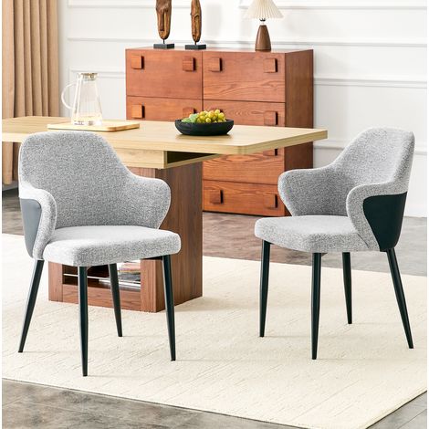 Sillas de comedor de tela gris, lote de 2, altura 83 cm, respaldo negro HAVRYA (1/5)