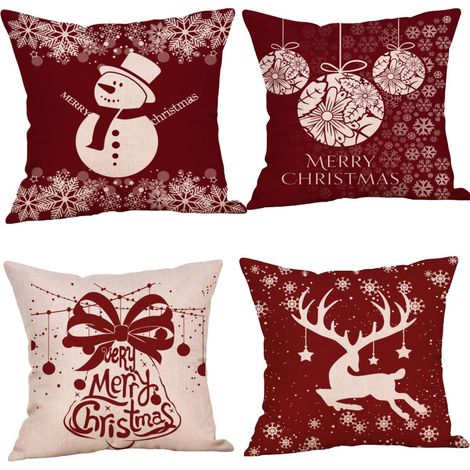 Funda De Cojin Navidad - 45 X 45 Cm - Tela De Lino - Diseño Navideño Ciervo - 4 Unidades (1/5)