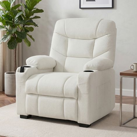 Fauteuil relax électrique, fauteuil inclinable, port USB, repose-pieds, porte-gobelets, 94 x 90 x 105 cm, crème (1/5)