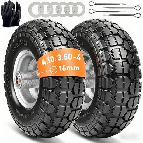 Set of Replacement Solid Rubber Hand Truck Wheels 4.10 3.50-4, 260 x 85 mm, 16 mm Axle (1/5)