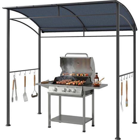 Pavillon de barbecue pliable cm pour salon barbecue, abri protection contre pluie, crochets ustensiles, structure acier, gris, 174/220 (1/5)