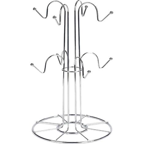 Porte-Tasses - Porte-Séchoir à 8 Crochets - Pour Tasses, Verres et Gobelets - En Fer - Argent - 32 x 20,3 cm - Usage Cuisine Comptoir (1/5)