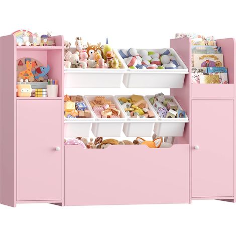 Mueble de almacenamiento de juguetes, organización de 3 niveles, 6 cajas desmontables, rosa. (1/2)