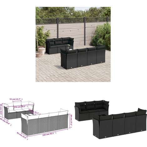 8-tlg. Garten-Sofagarnitur mit Kissen Schwarz Poly Rattan - Gartenmöbel - Outdoor Möbel - Lounge Set - Rattan Sofa - Esstisch - Home & Living (1/3)