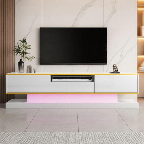 Mobile TV 180x38x45 cm in pannelli di legno bianco, con contenitore, FloraGrace (1/5)