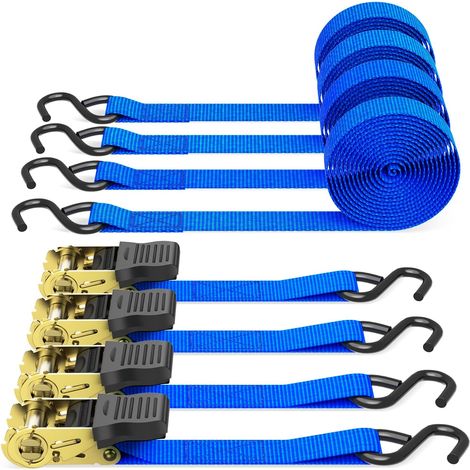 4 pièces Sangles de Serrage à cliquet Sangle d'arrimage avec tendeur à cliquet pour Le Transport Quotidien et Le Regroupement de Marchandises Orange Bleu 25mmx6m