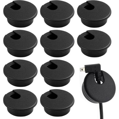 [NEVER USED] Pack of 10 Desk Grommets, 35mm Desk Cable Grommets, Ideal Solution for Office and Home, Table Cable with Hole Saw (Black)