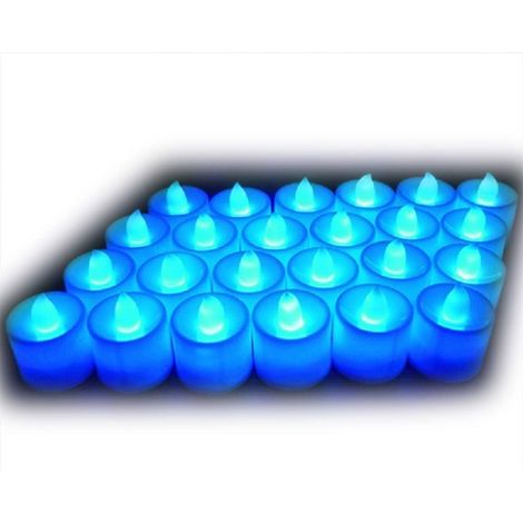 Lot de 24pcs Bougies LED à Piles sans Flamme, Réaliste et Bright, LED Lumières de Thé - Fausses Bougies électriques pour Votive, Table Party Anniversaire Mariage Noël Arbre de noël Bleu (1/2)