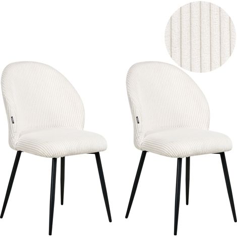 Conjunto de 2 sillas de comedor de pana asiento acolchado y patas de hierro blanco crema Eloy (1/5)
