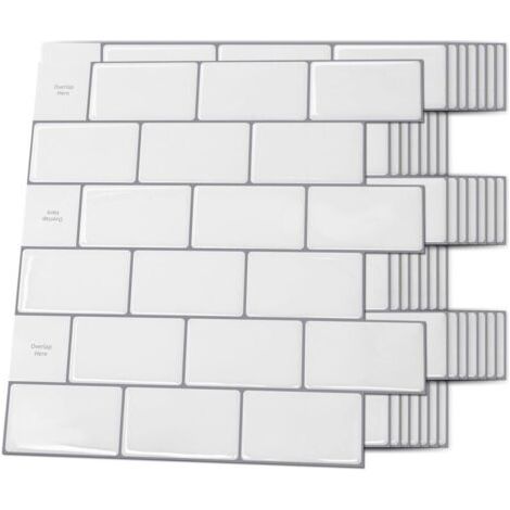 Lot de 10 Pièces,Crédence Adhésive Cuisine,Carrelage Adhésif Mural,Crédence Adhésive Cuisine Salle de bains,30 x 30cm, Blanc Chaud avec Coulis Gris (1/4)