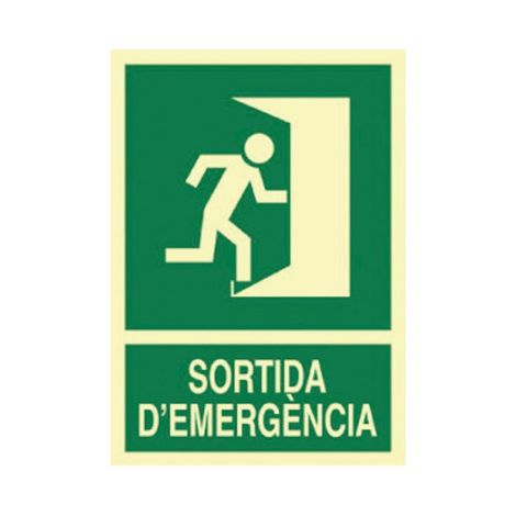 Señal en catalán: Sortida D'emergència dreta (texto y pictograma)                                                          297X210 mm (1/2)