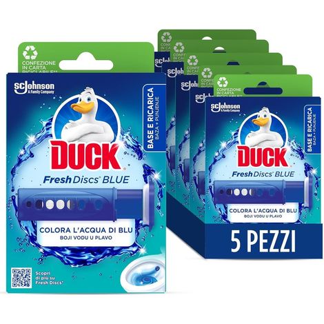 SET 5 DUCK FRESH DISCS BLUE BASE PER DISCHI GEL IGIENIZZANTI WC 1 APPLICATORE E 6 DISCHETTI (1/5)