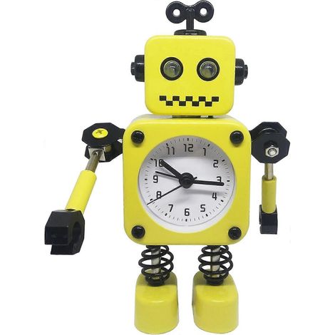 Réveil robot en métal mignon, jaune, pour enfants (1/5)