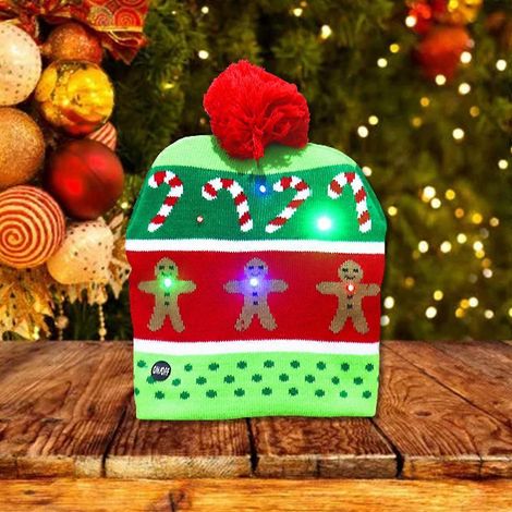 Chapeau de Noël lumineux à LED, bonnet moche en forme de bonhomme en pain d'épice (1/4)