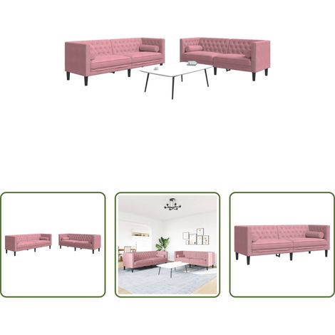 2-tlg. Chesterfield-Sofa-Set mit Nackenrollen Rosa Samt (1/5)